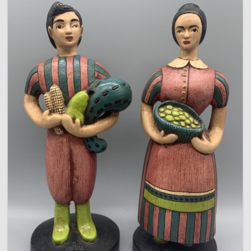 Sylvia Hood Pasadena Chalkware Migrants Harvest Male & Female Figure Pair 11"